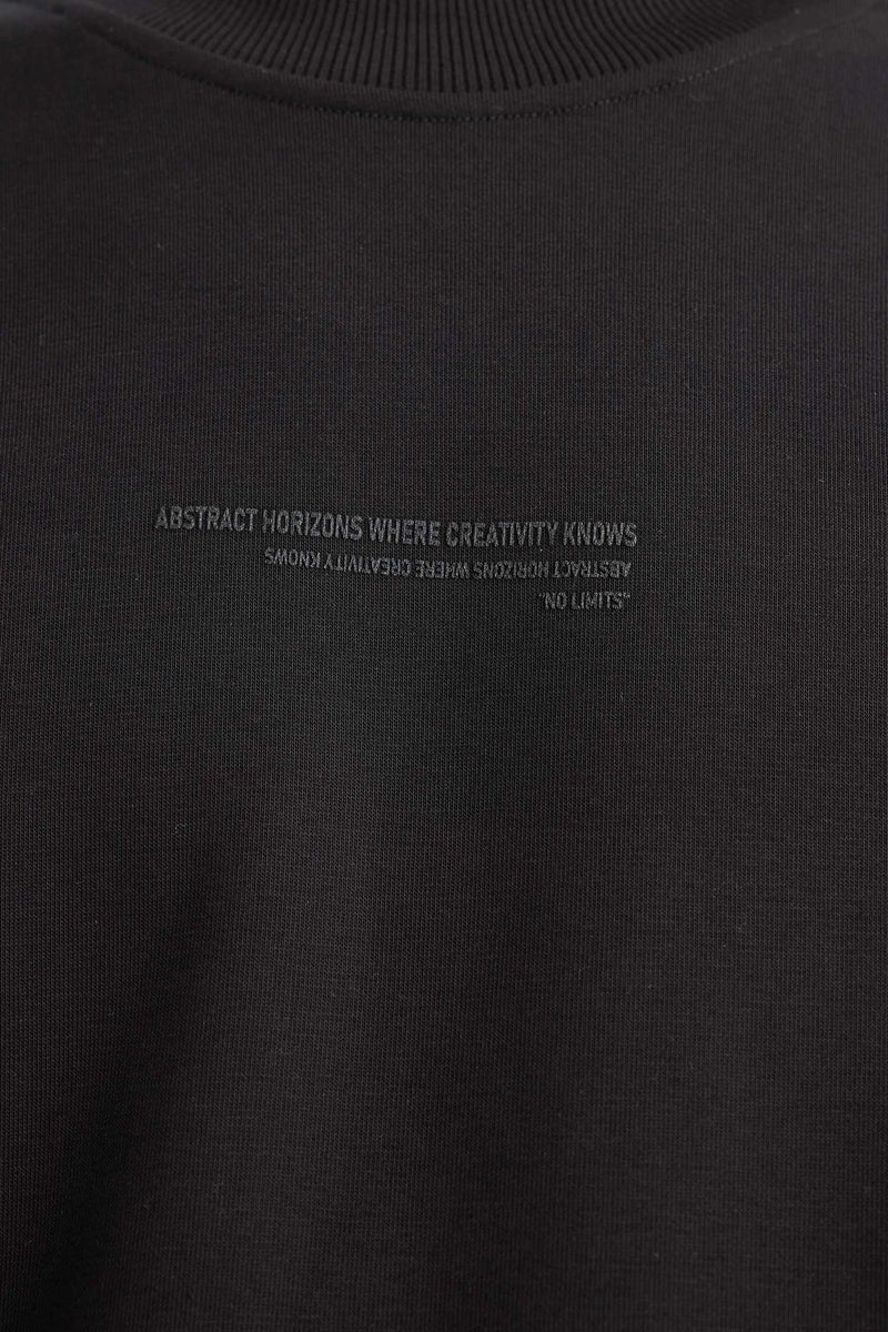 DeFacto Black Man Boxy Fit Printed Crew Neck Long Sleeve Sweatshirt Casual - Image 4